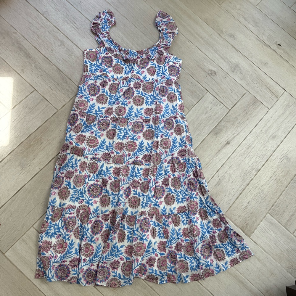 J. Crew Floral Tiered Sundress in White, Blue, Brown